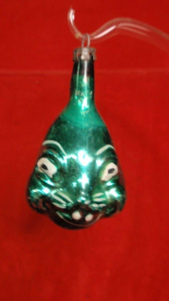Oude glazen kerstbal zeldzame hazenkop groen, Diversen, Ophalen of Verzenden, Gebruikt