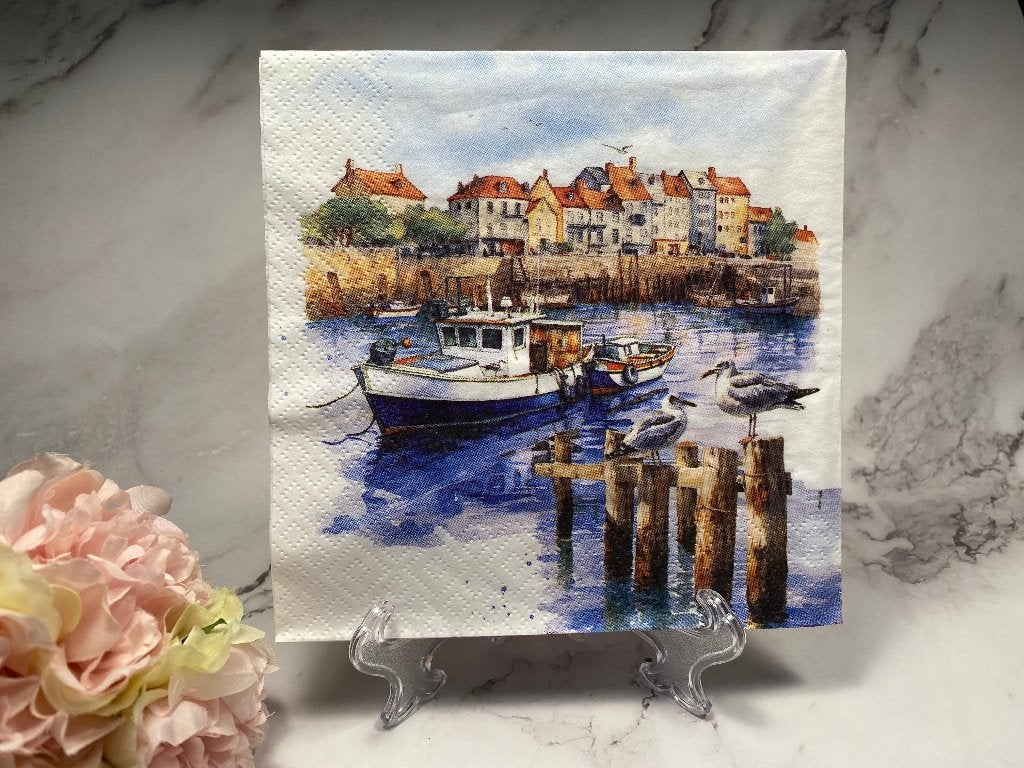 Knutsel servetten 33x33 cm boot meeuwen haven decoupage 68, Ophalen of Verzenden, Nieuw