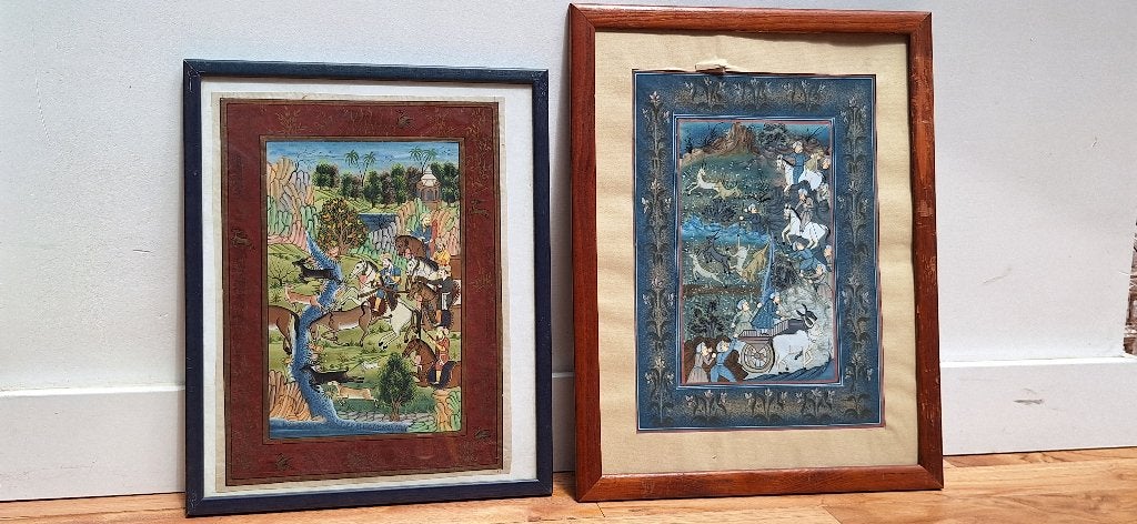 2 Iraanse-Indische miniatuurschilderijen, Antiek en Kunst, Ophalen, Schilderij, India, Geschilderd