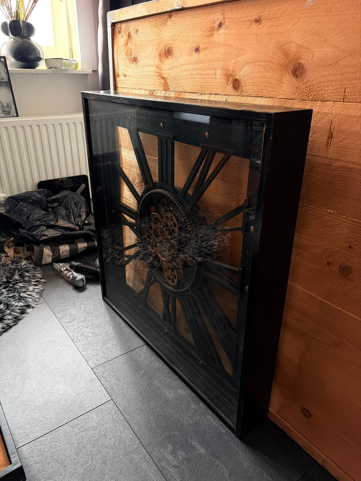 Wandklok Quart - 80 cm - Draaiende Tandwielen, Huis en Inrichting, Woonaccessoires | Klokken, Ophalen, Gebruikt, Wandklok