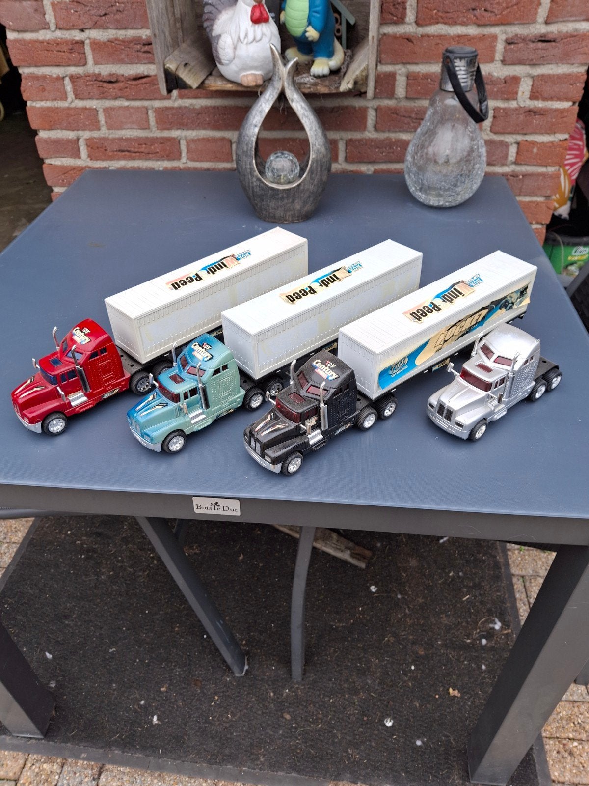 Set van 4 speelgoed vrachtwagens met oplegger, Kinderen en Baby's, Ophalen of Verzenden, Gebruikt