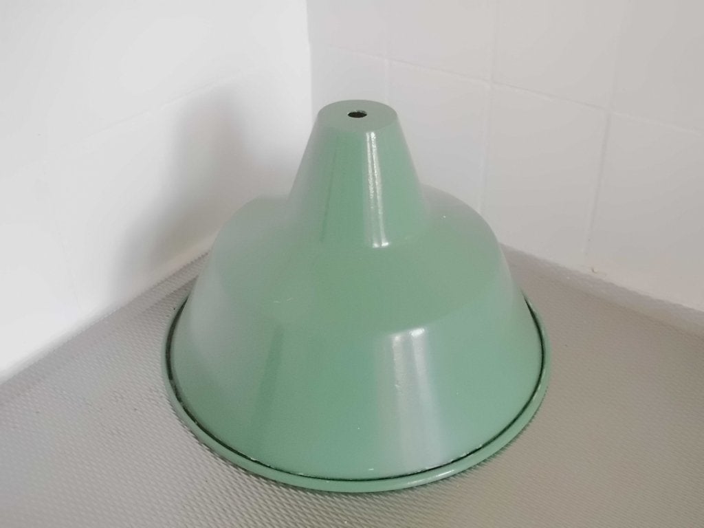 1 kleine, echt vintage metalen industriële lampenkap, groen!, Gebruikt, Rond, 19 cm, 30 cm