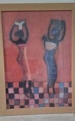 Wanddecoratie Afrikaanse vrouwen, 79 cm, Achter glas, Ophalen of Verzenden, Zo goed als nieuw