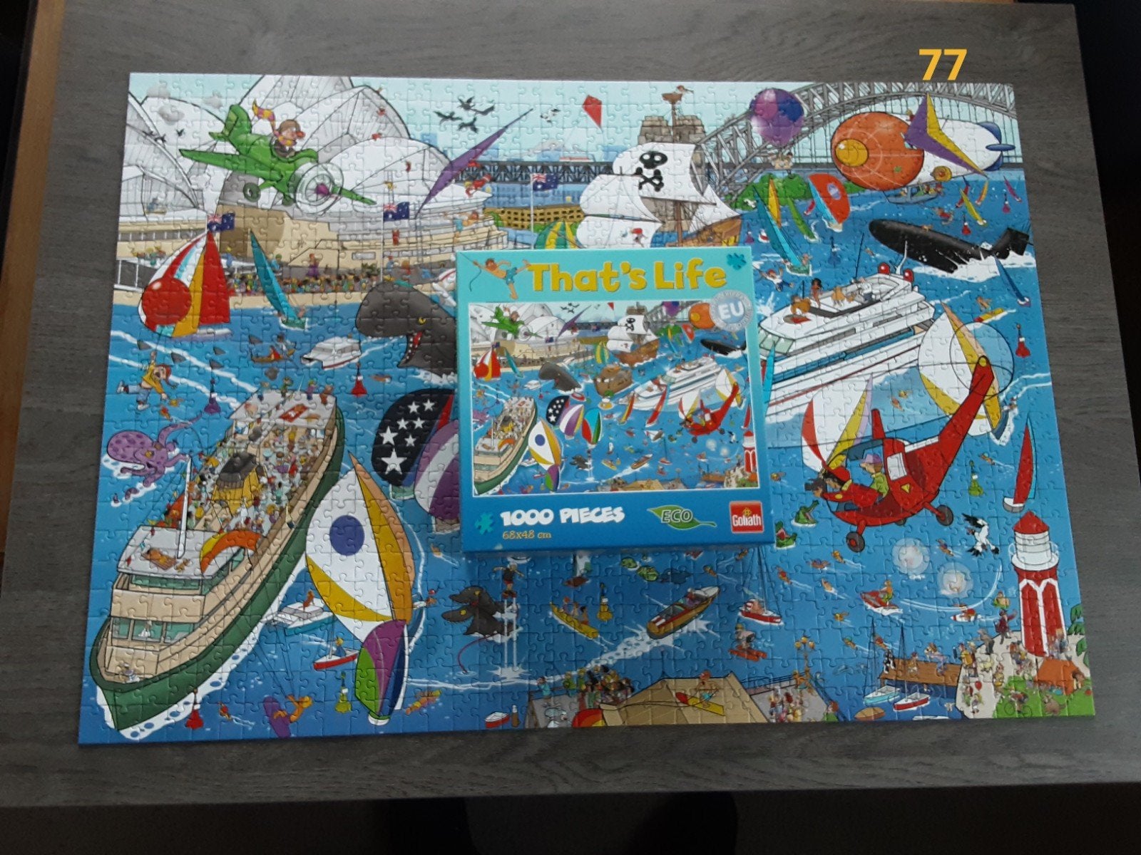 puzzel 1000 stukjes compleet  That's life Goliath, Ophalen of Verzenden, 500 t/m 1500 stukjes, Zo goed als nieuw, Legpuzzel