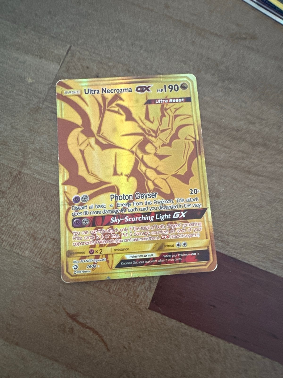 Pokémon Kaart Ultra Necrozma GX Gouden Foil, Ophalen of Verzenden, Zo goed als nieuw, Losse kaart, Foil