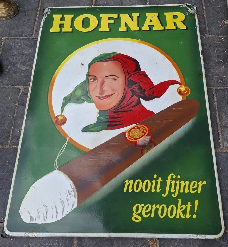 Emaille Hofnar bord, Ophalen, Gebruikt, Reclamebord