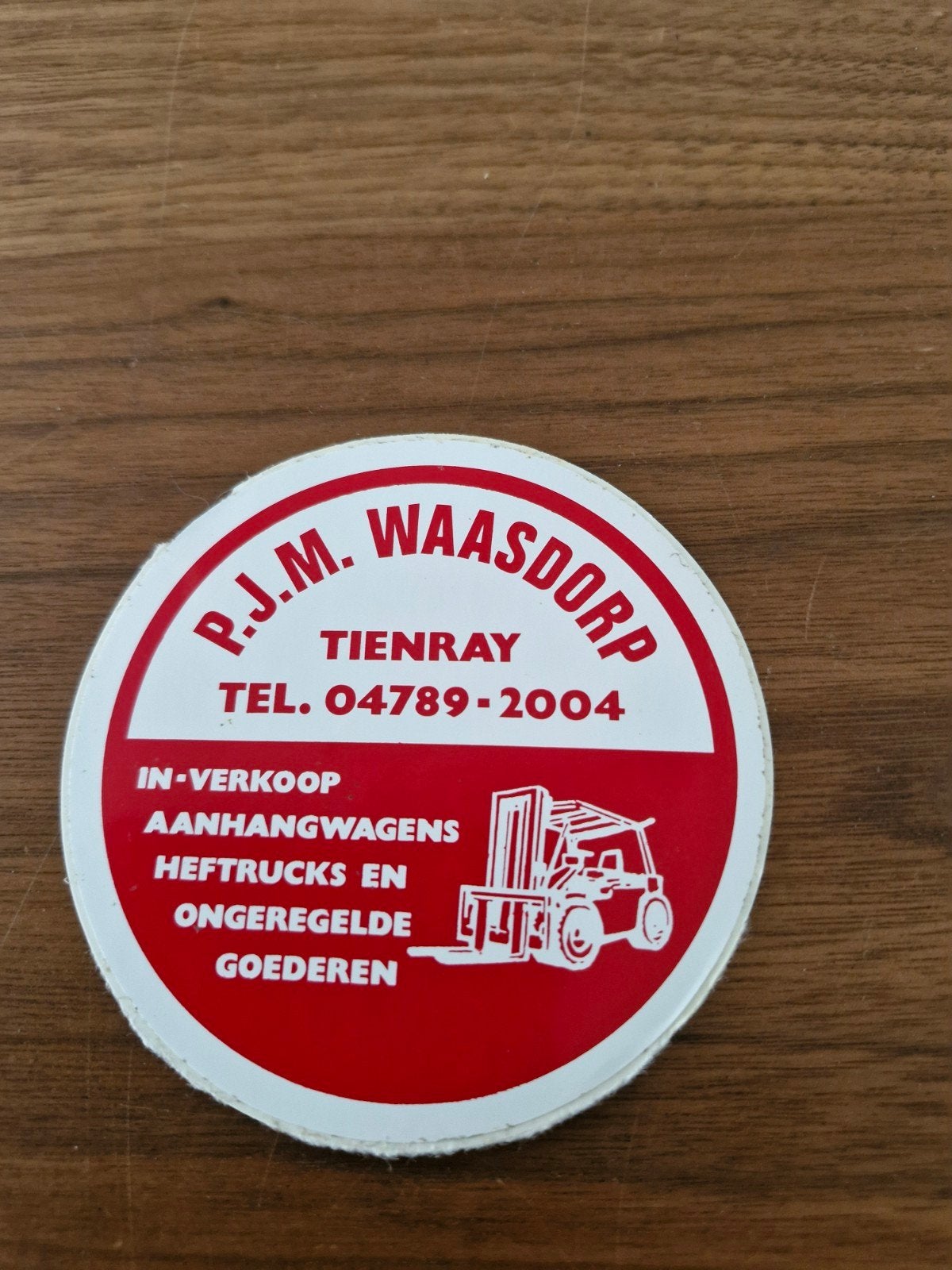 11670 Vintage P.J.M. Waasdorp Tienray Sticker - Heftrucks, Ophalen of Verzenden, Gebruikt, Bedrijf of Vereniging