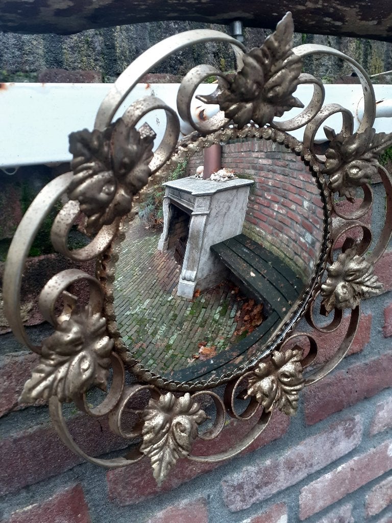 Vintage butler´s eye zonnen spiegel Hollywood Regency stijl, Antiek en Kunst, Ophalen of Verzenden, Rond, Minder dan 50 cm, Minder dan 100 cm