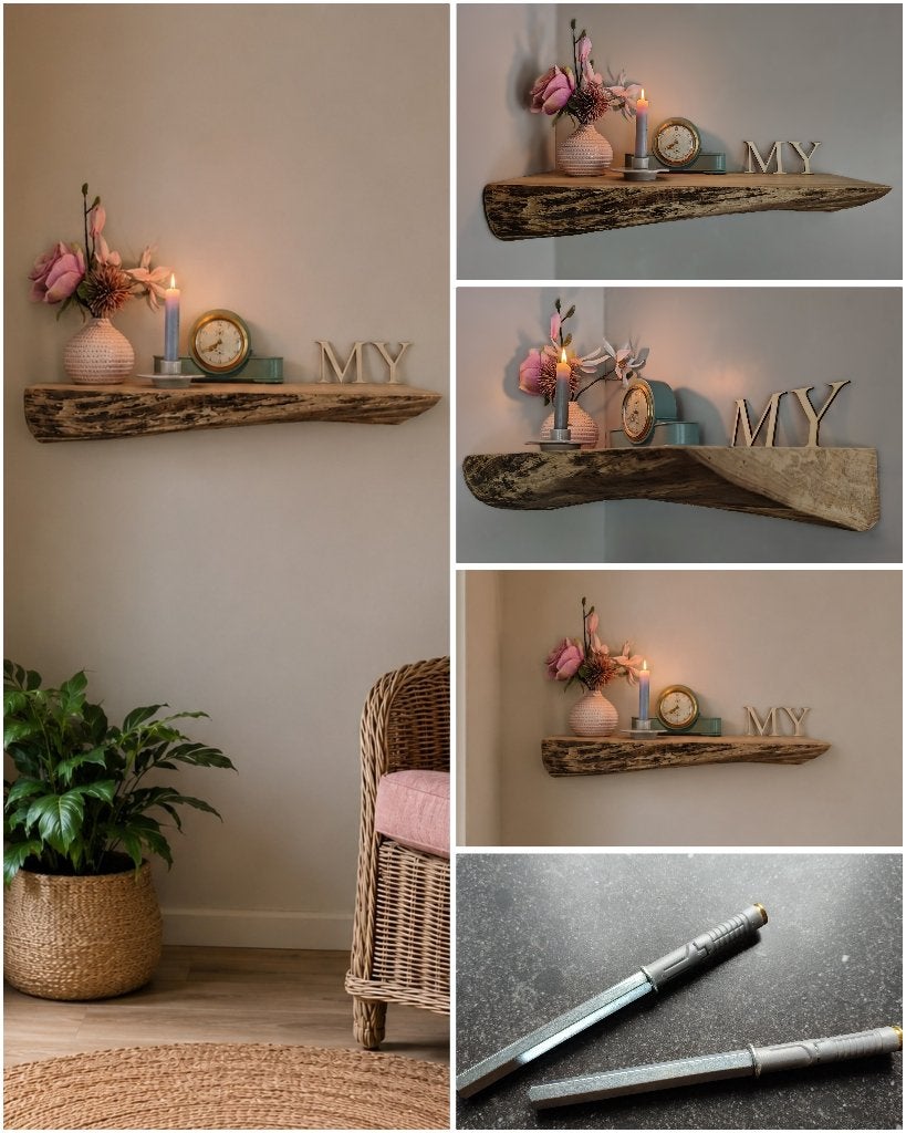 Zware diepe massief houten boomstam wandplank hoek 65cm #141, Huis en Inrichting, Woonaccessoires | Wandplanken en Boekenplanken