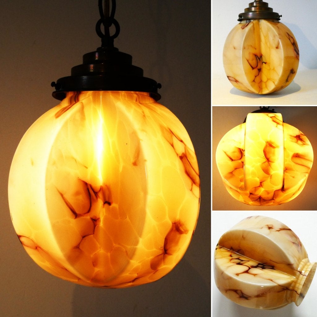 Unieke Art Deco opaline gemarmerde hanglamp ca. 1920 - 1930, Antiek en Kunst, Ophalen of Verzenden