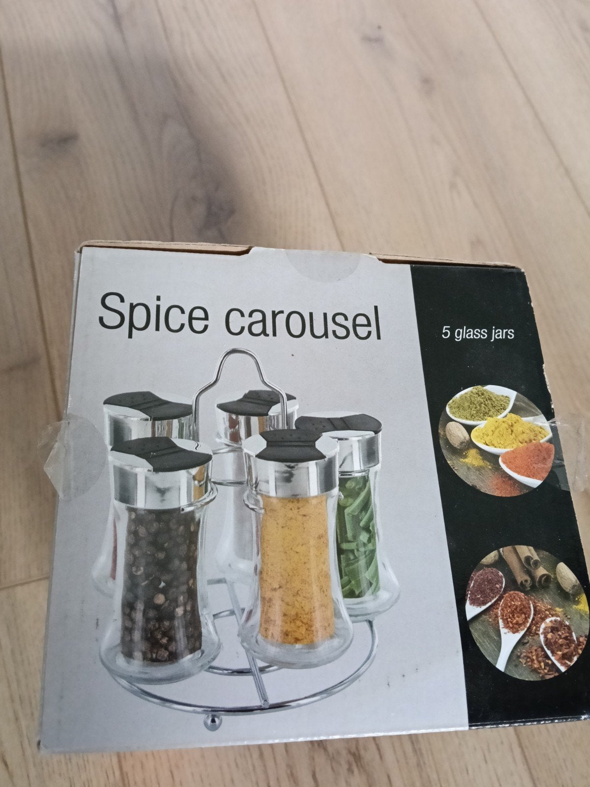 Compacte Kruidencarrousel met Glazen Potjes en Zwarte Deksel, Ophalen, Nieuw