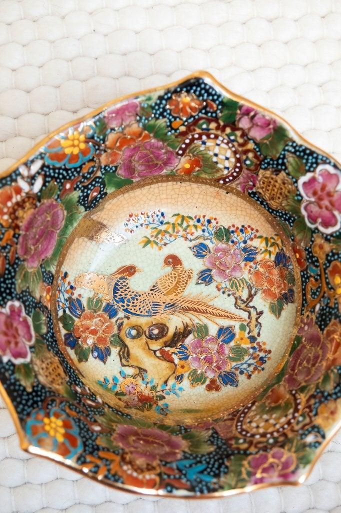 Foto 3 van Satsuma keramiek China schaaltjes pauwen set van 2