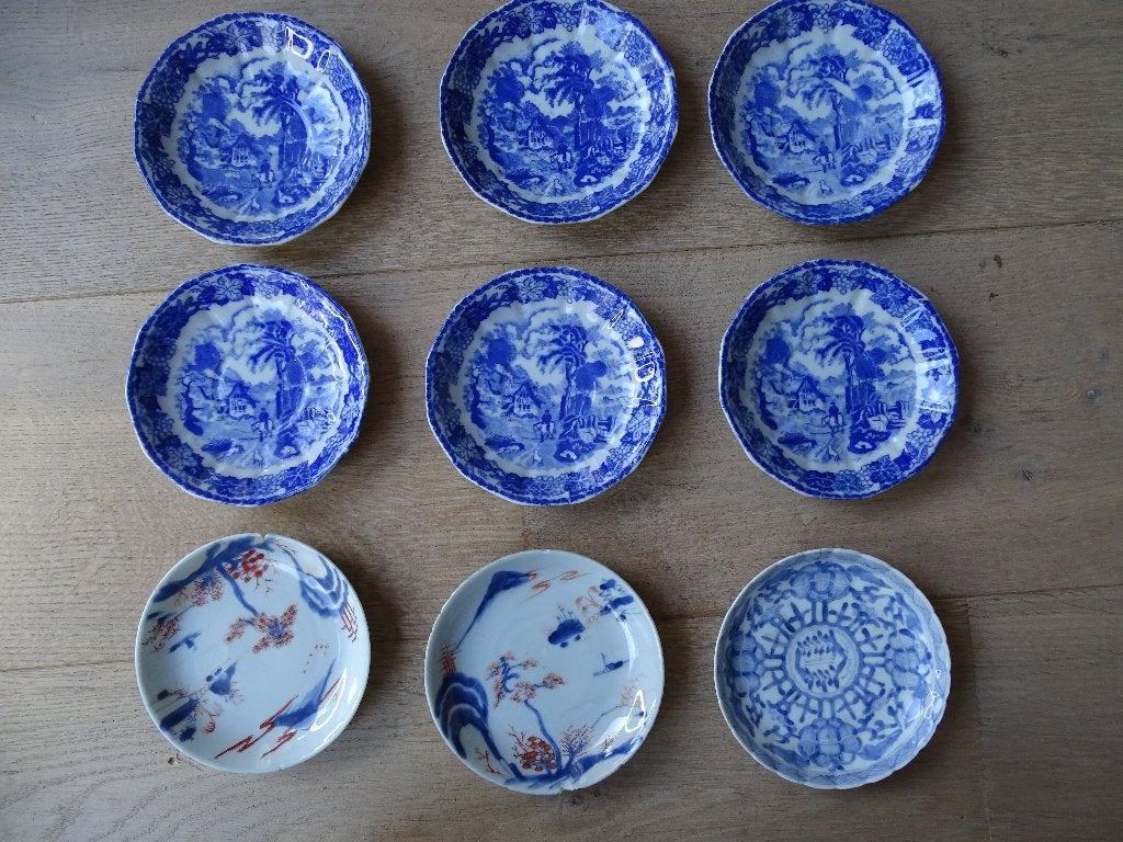 9 antieke porcelijnen schotels, Ophalen