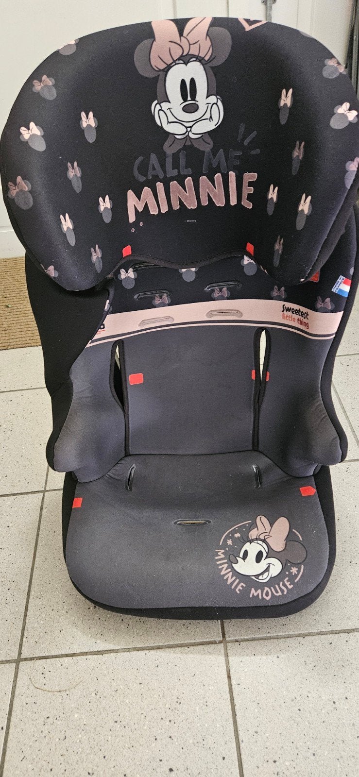 Minnie Mouse Autostoel 15-36 kg - Hoezen Wasbaar, 15 t/m 36 kg, Ophalen, Overige merken, Gebruikt
