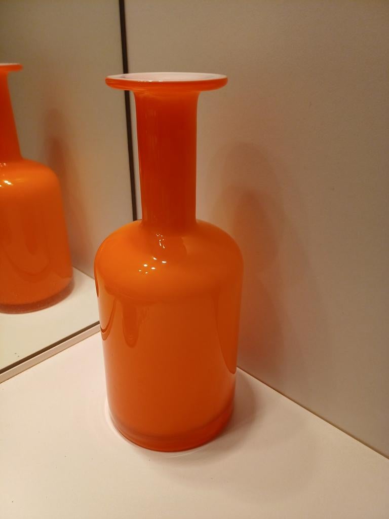 Vintage Retro Glazen Fles/Vaas - Oranje Deens Design, Ophalen of Verzenden
