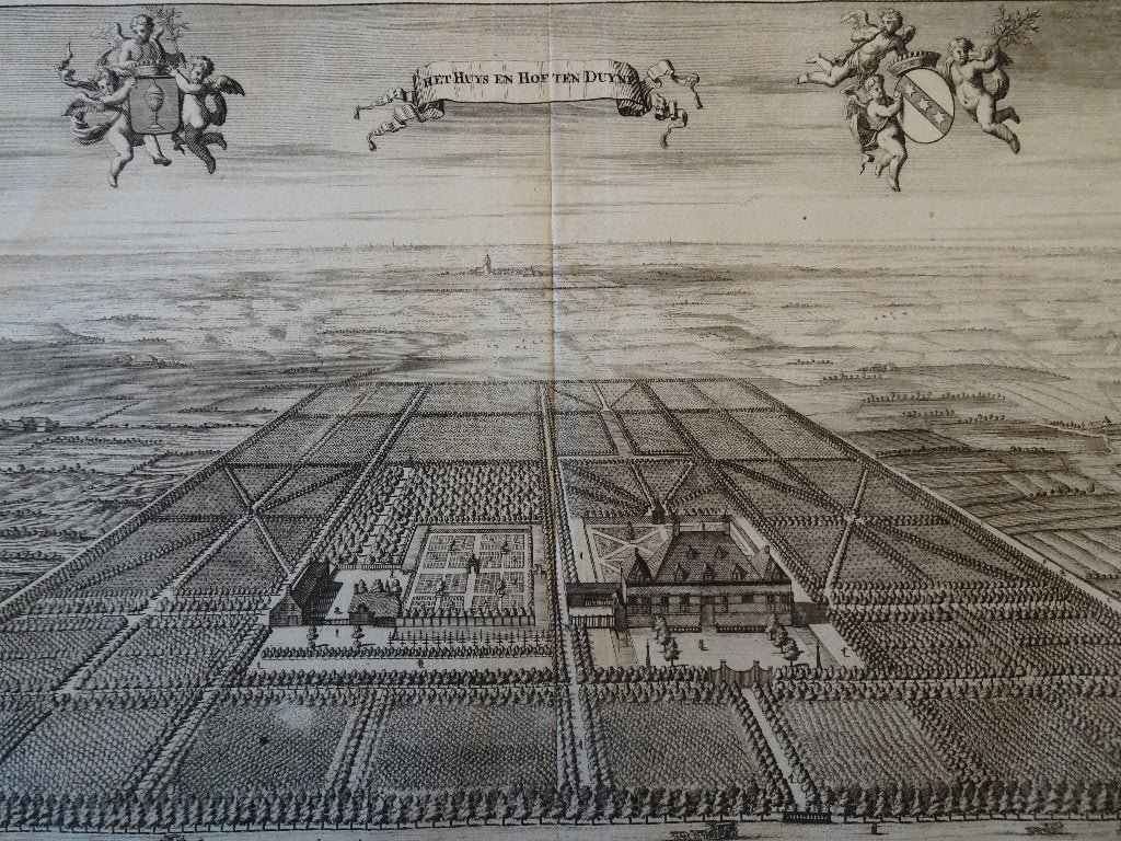 Gravure huis en hof ten Duijne te Oostkapelle Smallegange, Gravure, Origineel, Landschap, 1600 - 1699