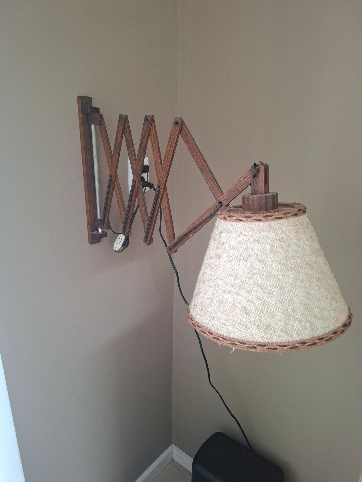 Vintage uitschuifbare wandlamp met stoffen kap, Ophalen of Verzenden