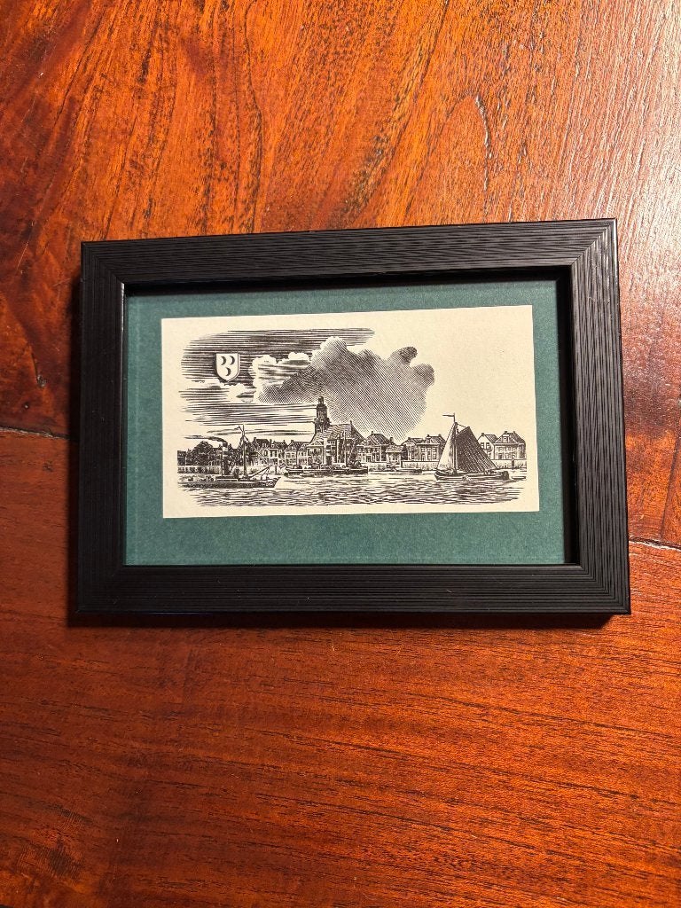 Houtgravure van Dirk van Gelder - Zicht op Lekkerkerk, Antiek en Kunst, Ophalen of Verzenden