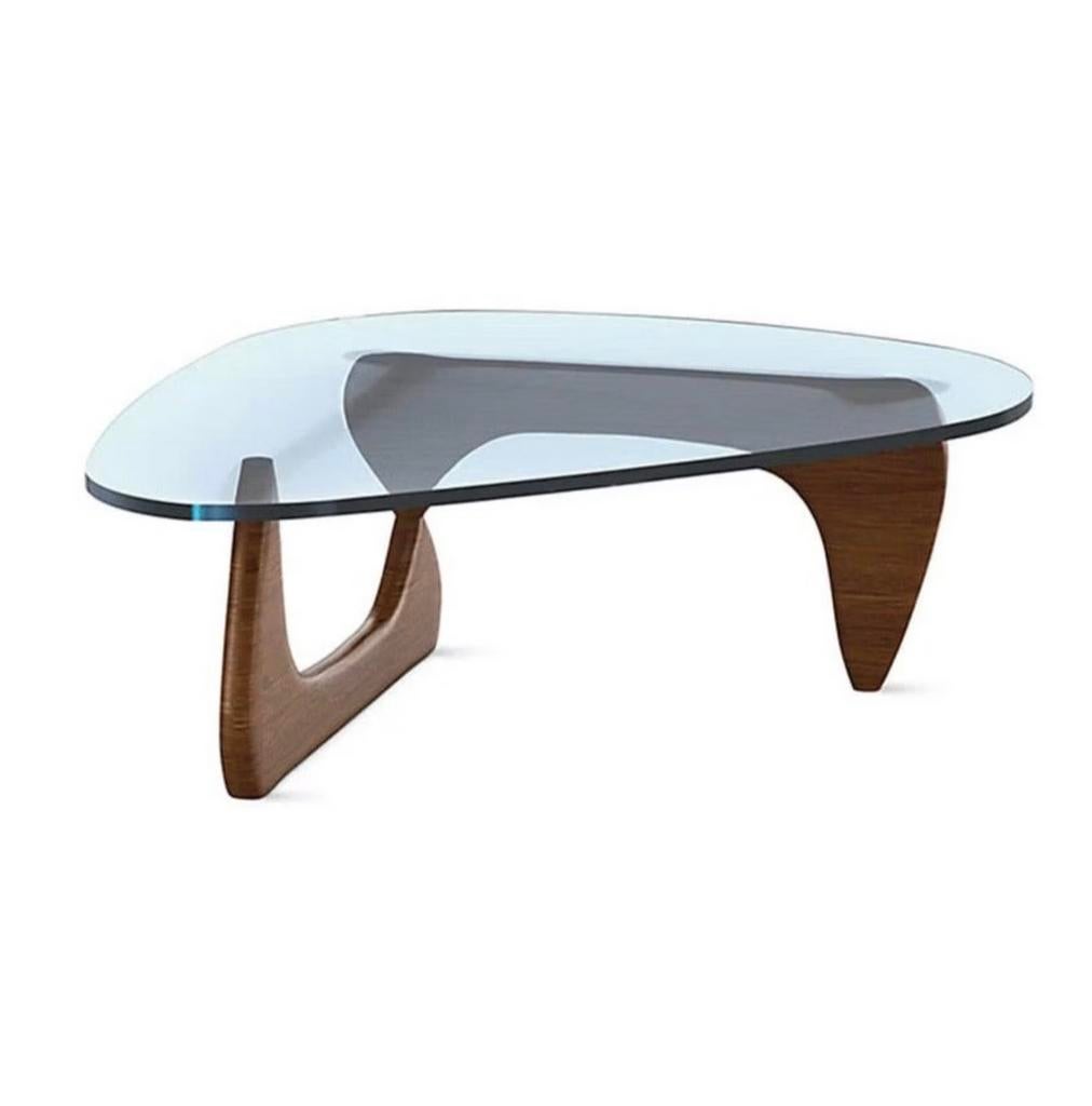 Salontafel Noguchi-stijl walnoot en glas, Ophalen, Gebruikt, 100 tot 150 cm, 50 tot 100 cm