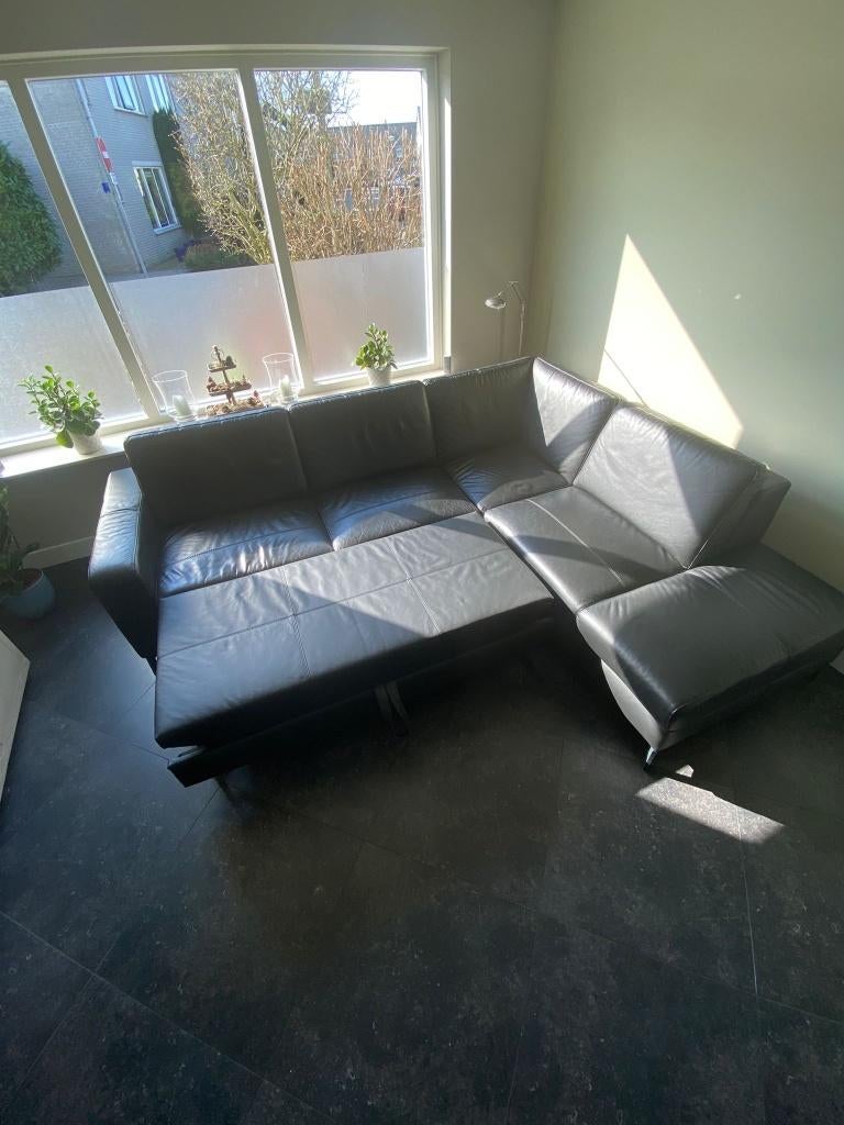 Zwart lederen leren  bank Hensel en Hasel 267x 222, Ophalen, 250 tot 300 cm, Gebruikt, Minder dan 75 cm