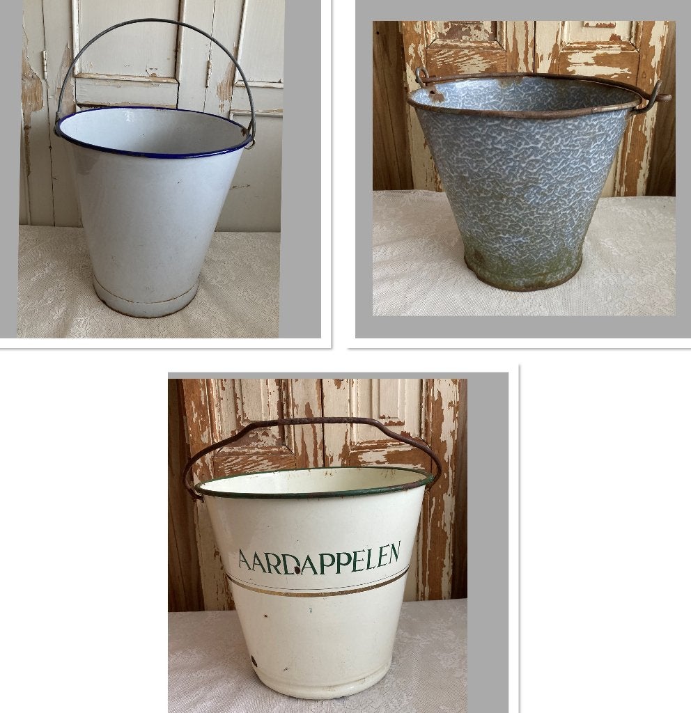 Brocante oude emaille emmers / oa aardappelemmer, Ophalen of Verzenden