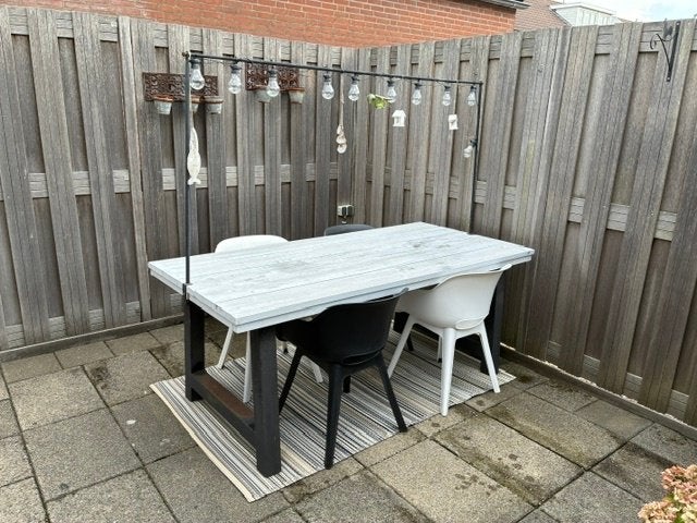 Te koop tuintafel met 4 stoelen, Tuin en Terras, Tuintafels, Ophalen, Gebruikt, Rechthoekig, Hout