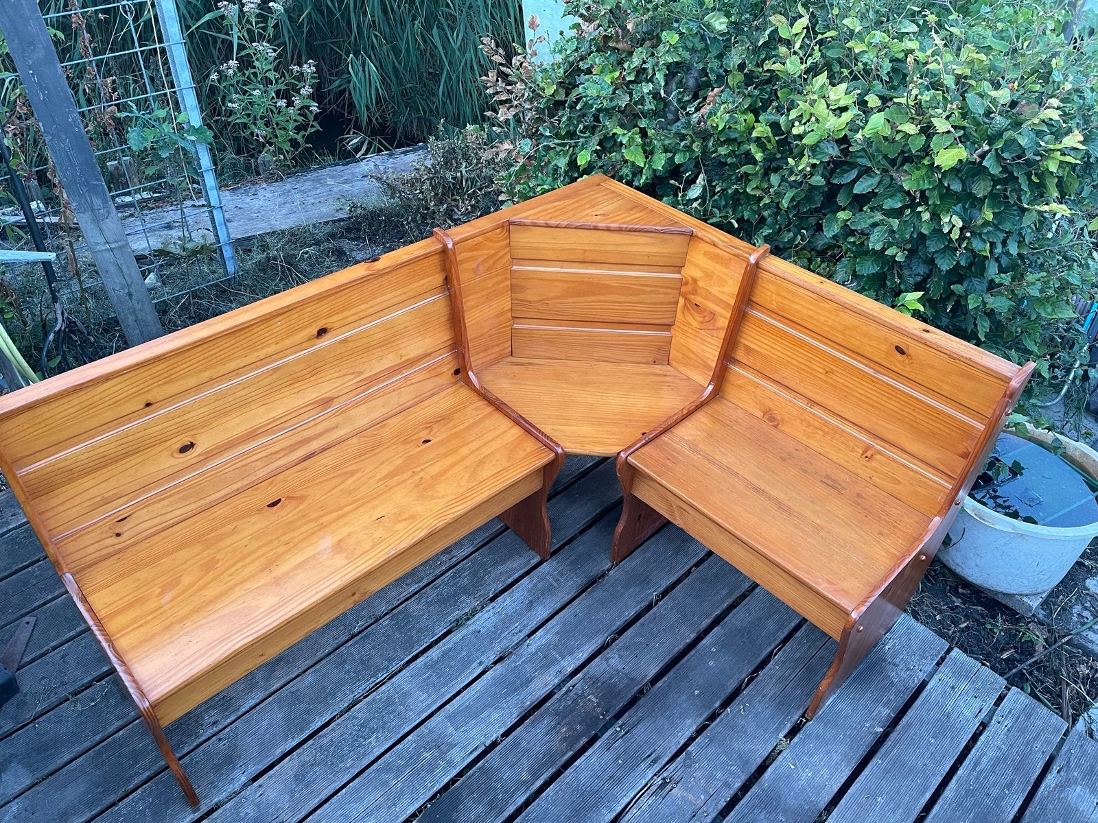 Houten hoekbank met opbergruimte - massief grenen, Ophalen, O, Hoekbank, 75 tot 100 cm