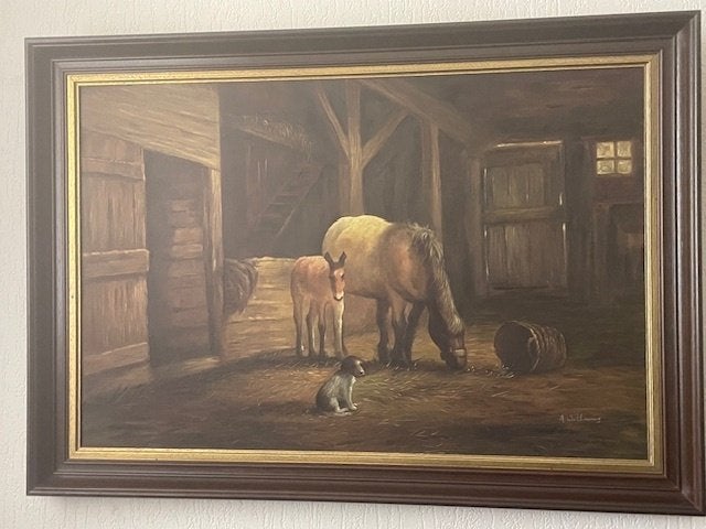 Schilderij op linnen : Stal Tafereel, Ophalen, Overige onderwerpen