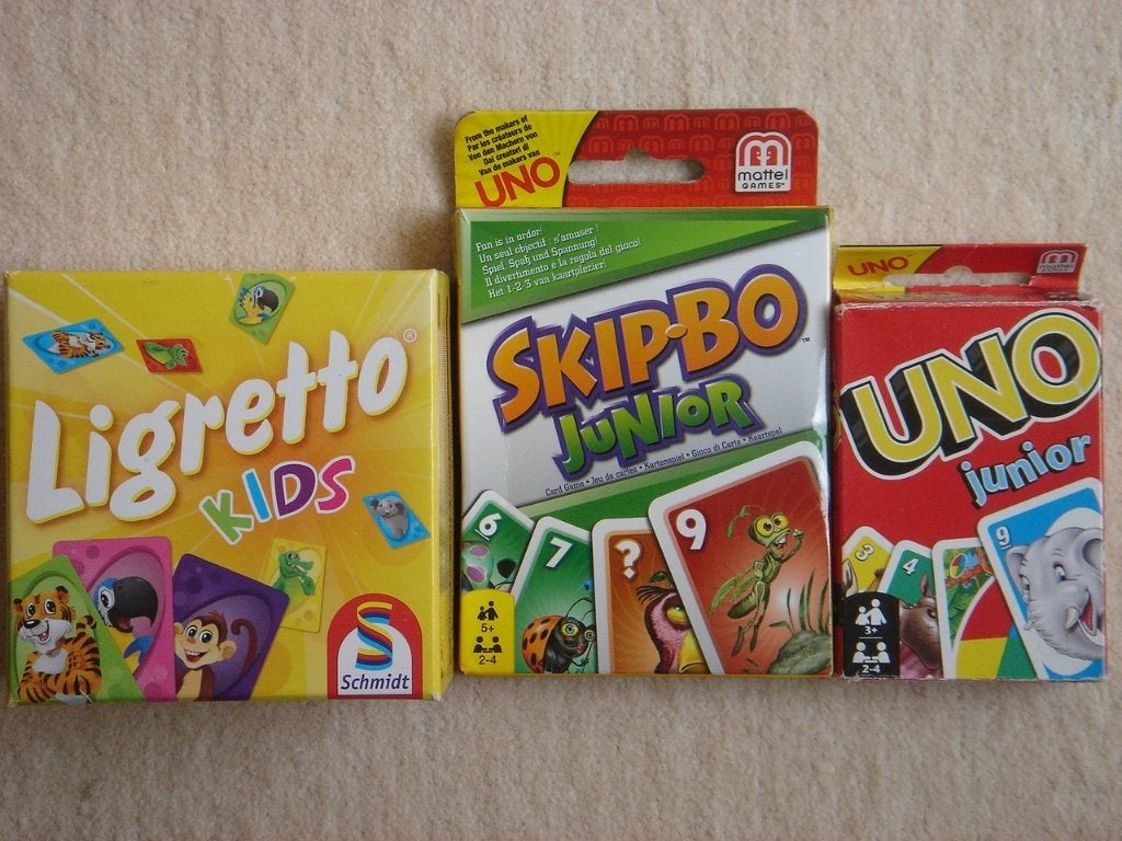 LEUK: Ligretto Kids + Skip-Bo Junior + Uno Junior = 1 prijs!, Een of twee spelers, Ophalen of Verzenden, Gebruikt