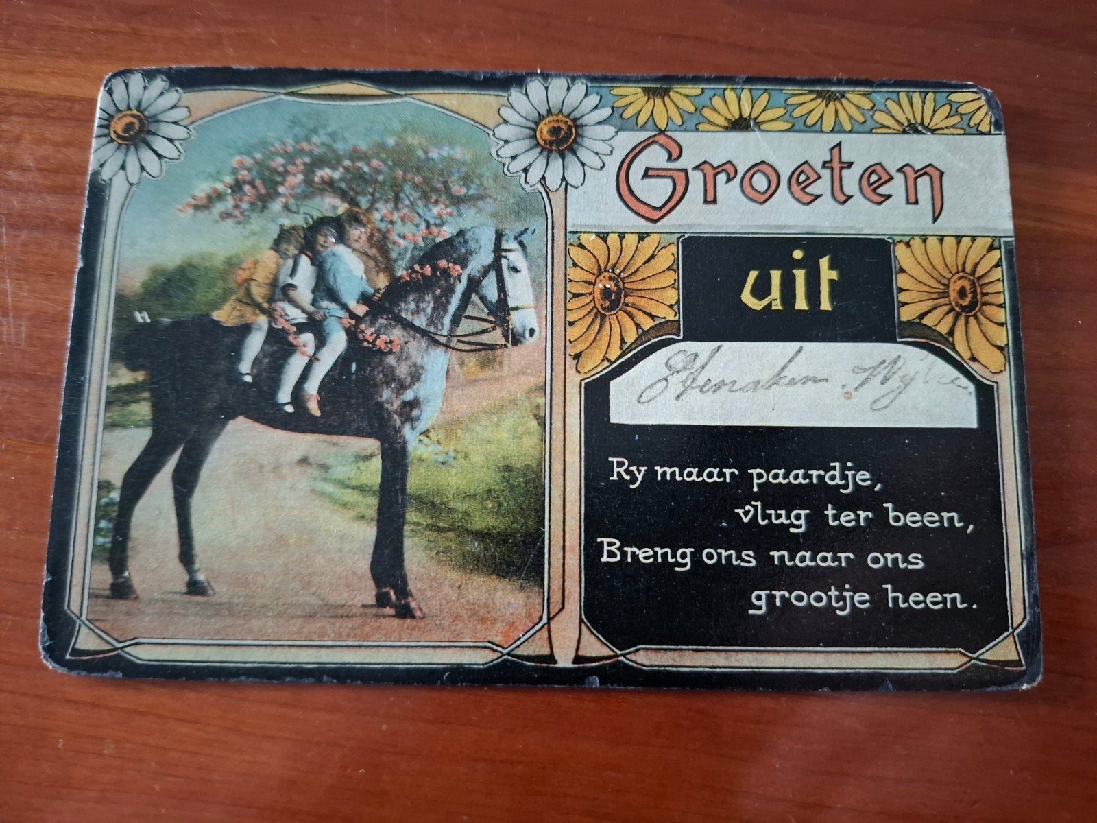 Oude ansichtkaart Kinderen op paard, Groeten uit Wijlre 1917, Ophalen of Verzenden, Voor 1920, Gelopen, Overige thema's