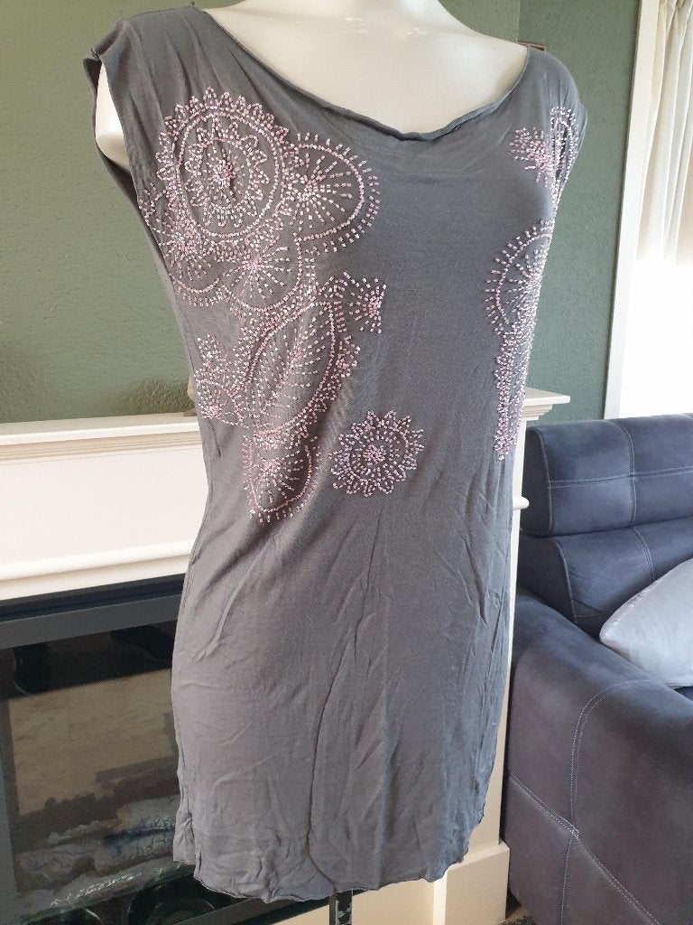 Antik Batik mooie grijs roze kralen top shirt M 40, Maat 38/40 (M), Verzenden, Zo goed als nieuw, Zonder mouw