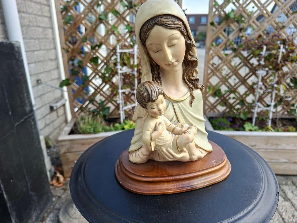 antiek beeld maria hooft met christus op houten voet, Antiek en Kunst, Antiek | Religie, Ophalen of Verzenden