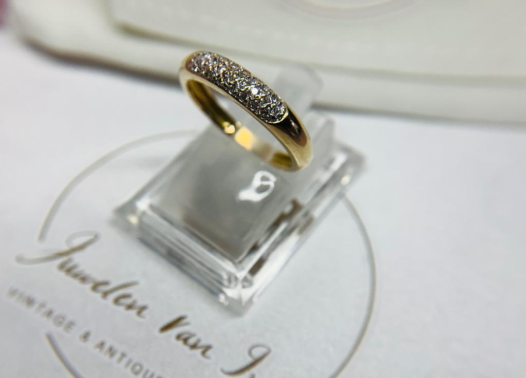 Aanschuif ring 18 karaat geelgoud 25 diamanten. Vintage., Sieraden, Tassen en Uiterlijk, Antieke sieraden, Ophalen of Verzenden