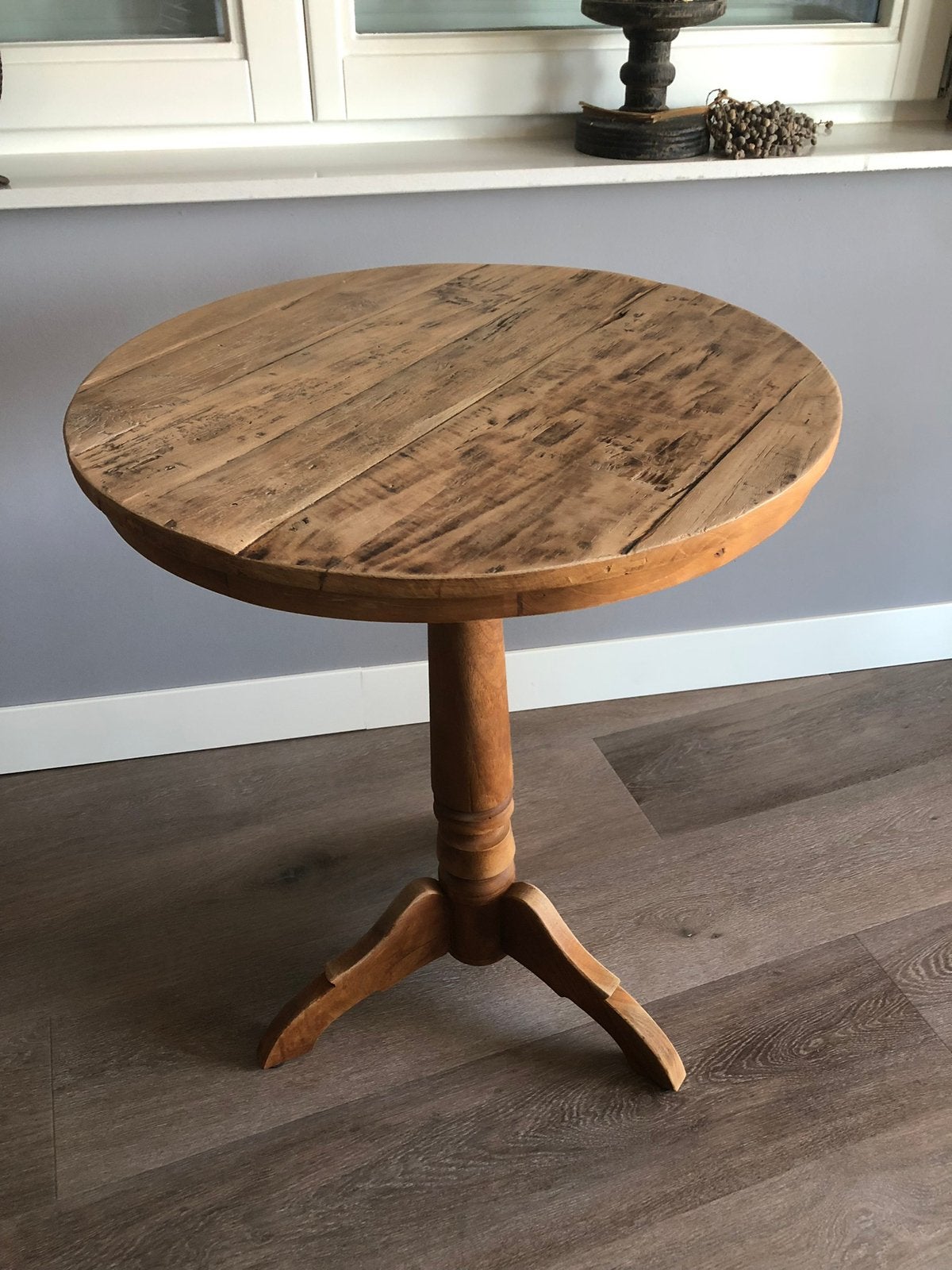 Oud houten wijntafel, Ophalen, Rond, Zo goed als nieuw, 75 cm of meer
