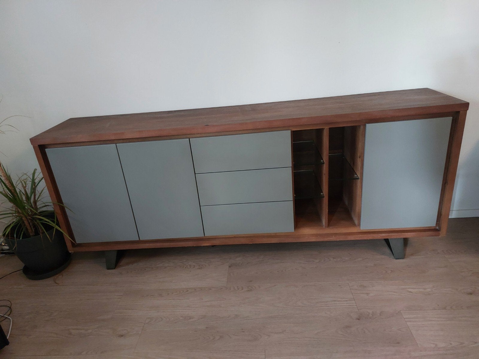 H&H Salontafel en Dressoir Set - Teakhout & Grijs, Huis en Inrichting, Ophalen, 50 tot 100 cm, Modern, Industrieel, Zo goed als nieuw
