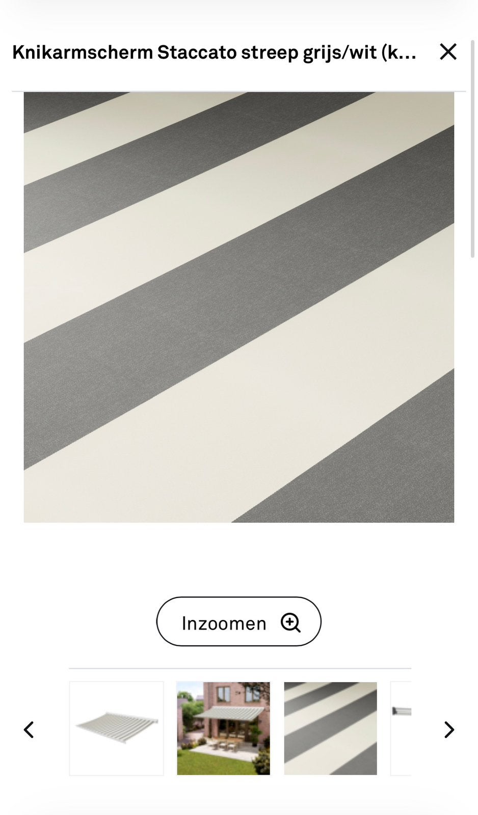 Knikarmscherm Staccato Grijs Wit T356 440 br en 250 uitval., Ophalen, 150 tot 300 cm, 250 cm tot 450 cm, Knikarmscherm