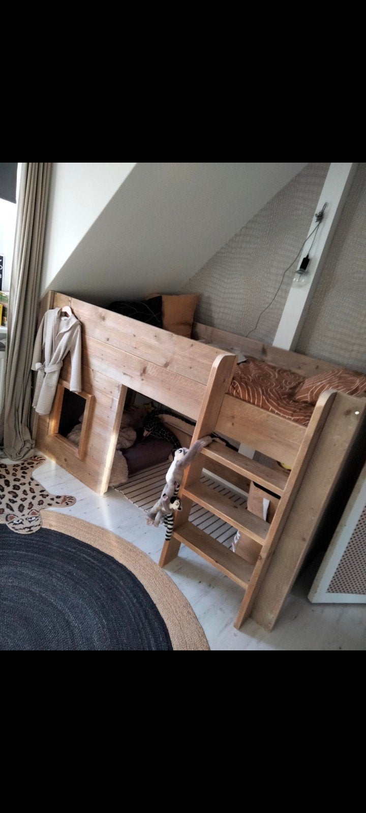 Steigerhout halfhoogslaper 90x200 met speelruimte, Ophalen, Gebruikt, 90 cm, Eenpersoons