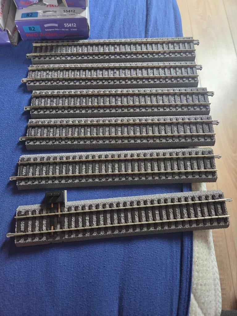 Piko 55406 G231 Rechte Rails met Aansluitrail (6 stuks), Gelijkstroom, Rails, Zo goed als nieuw, Piko