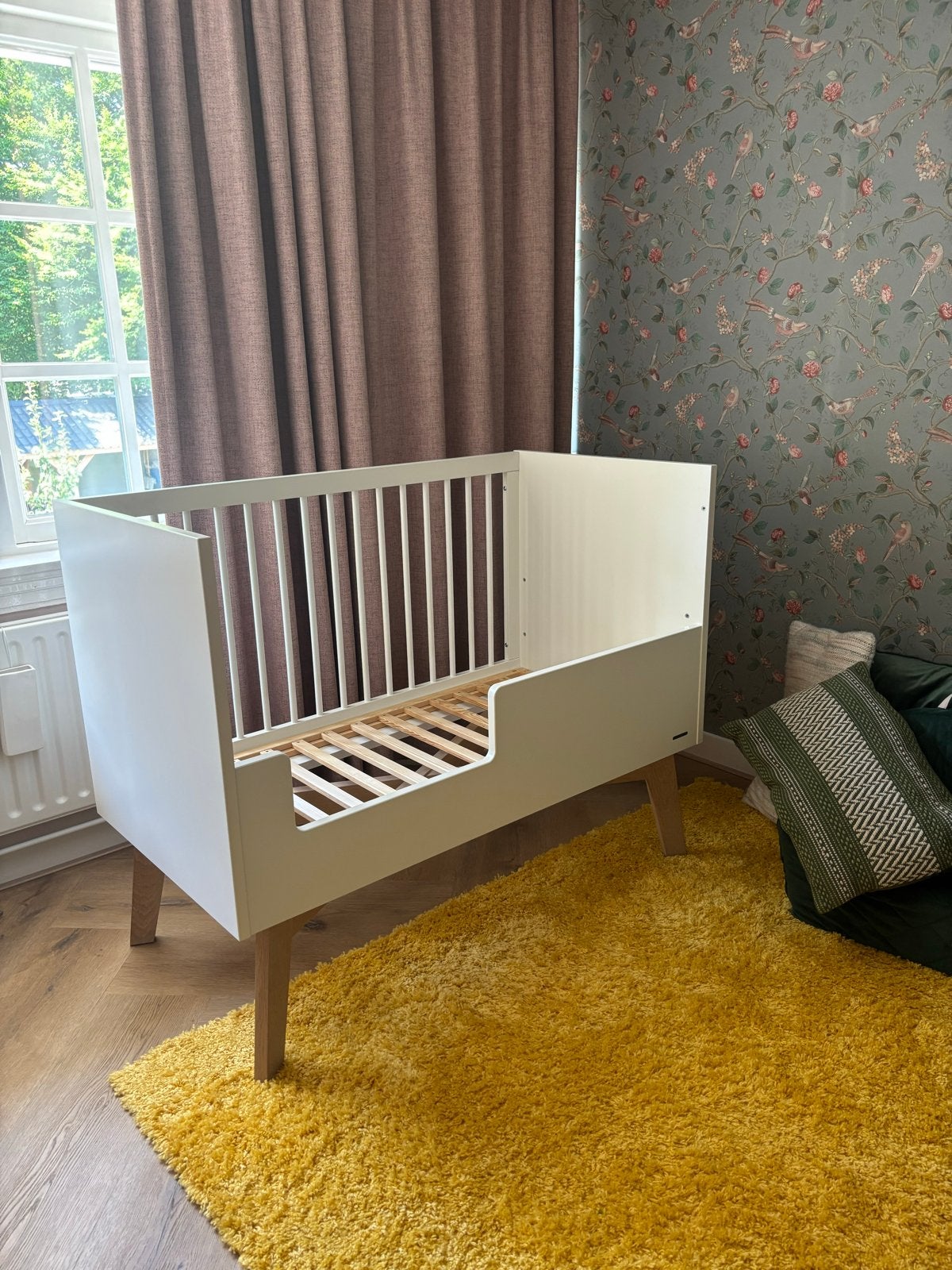 Kidsmill Babybedje/Peuterbedje - Wit met verstelbare lattenb, Ophalen, Gebruikt, 70 tot 85 cm, 140 tot 160 cm