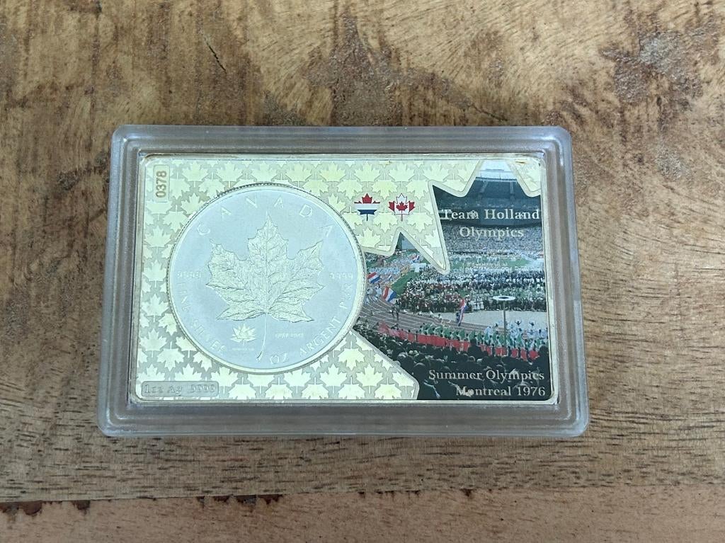 1 ounce Zilveren Maple Leaf 5 dollars, Team Hollad Olympics, Ophalen of Verzenden, Noord-Amerika