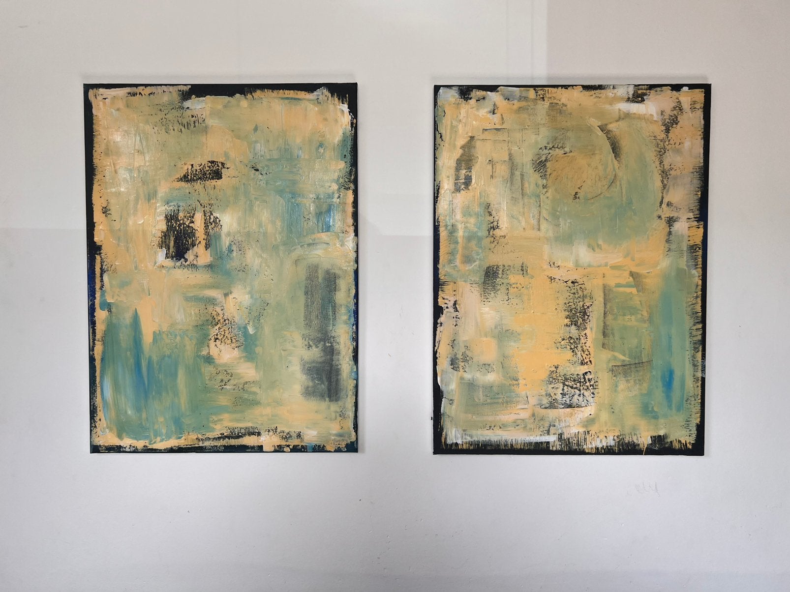 Abstracte 2 luik schilderijen 55x75, Antiek en Kunst, Ophalen of Verzenden