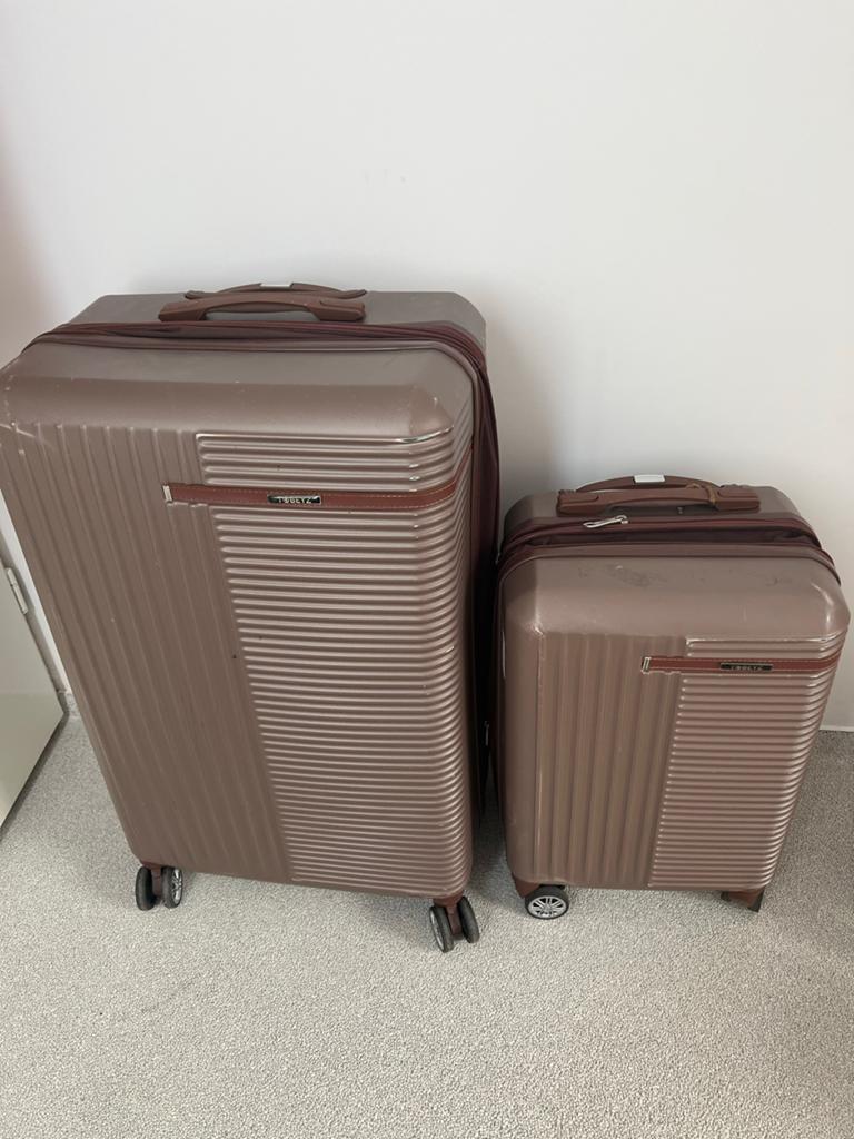 Set van 2 koffers: grote koffer en handbagage koffer, Gebruikt, Hard kunststof, 45 tot 55 cm, Ophalen of Verzenden