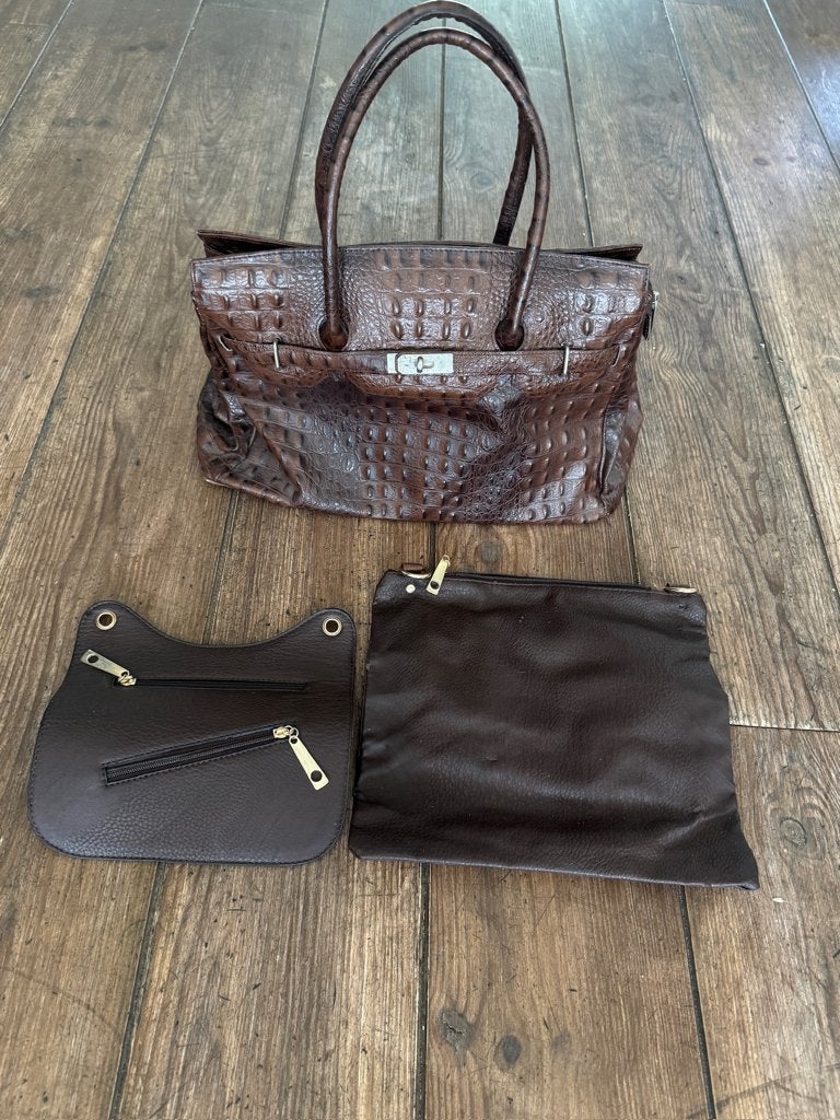 Bruine leren handtas, Birkin-bag model, made in Italy, Ophalen of Verzenden, Zo goed als nieuw, Bruin, Handtas