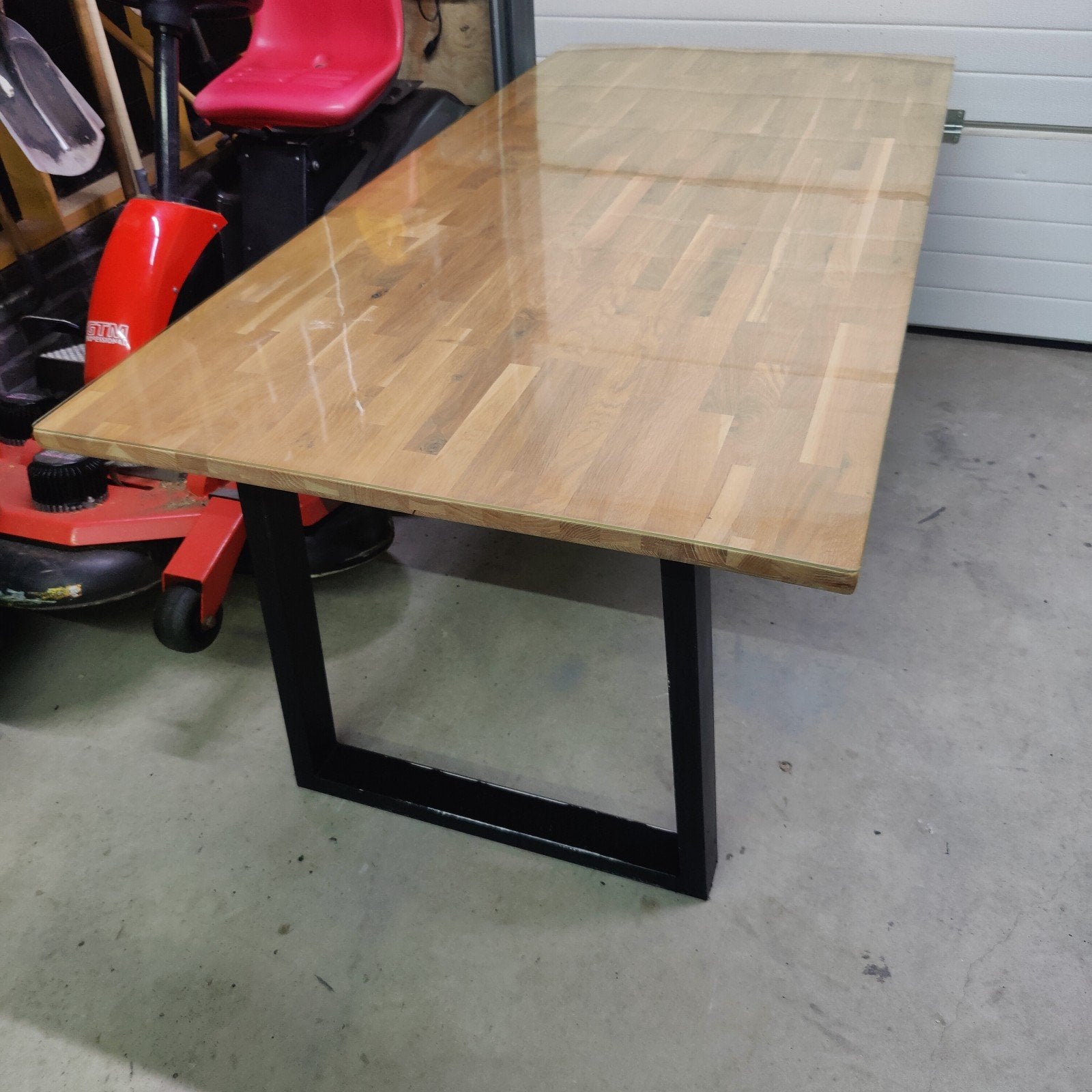 Eikenhouten eettafel met metalen onderstel, Ophalen, Modern, Industrieel, 50 tot 100 cm, Zo goed als nieuw