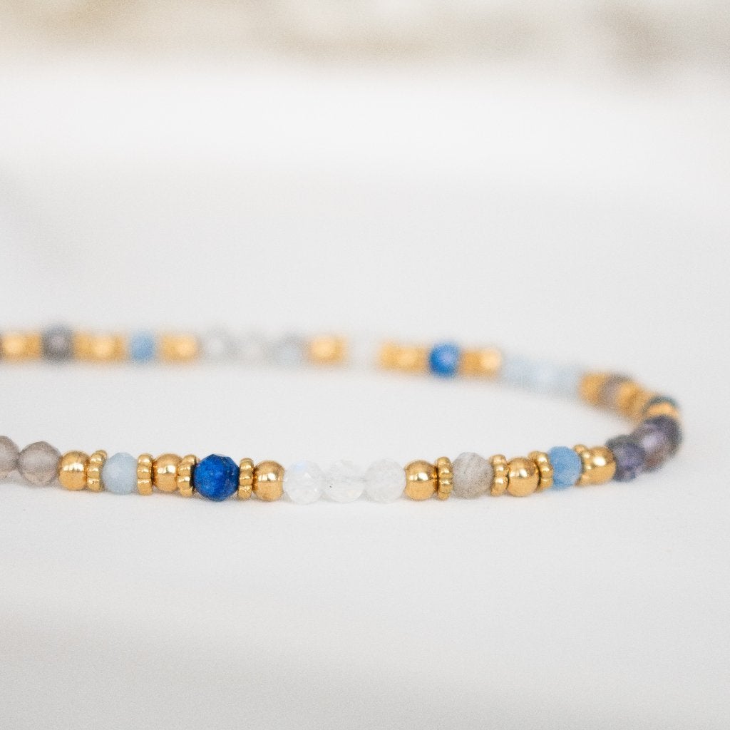 Ketting met o.a. labradoriet, maansteen & lapis lazuli, Blauw, Nieuw, Verstelbaar, Ophalen of Verzenden