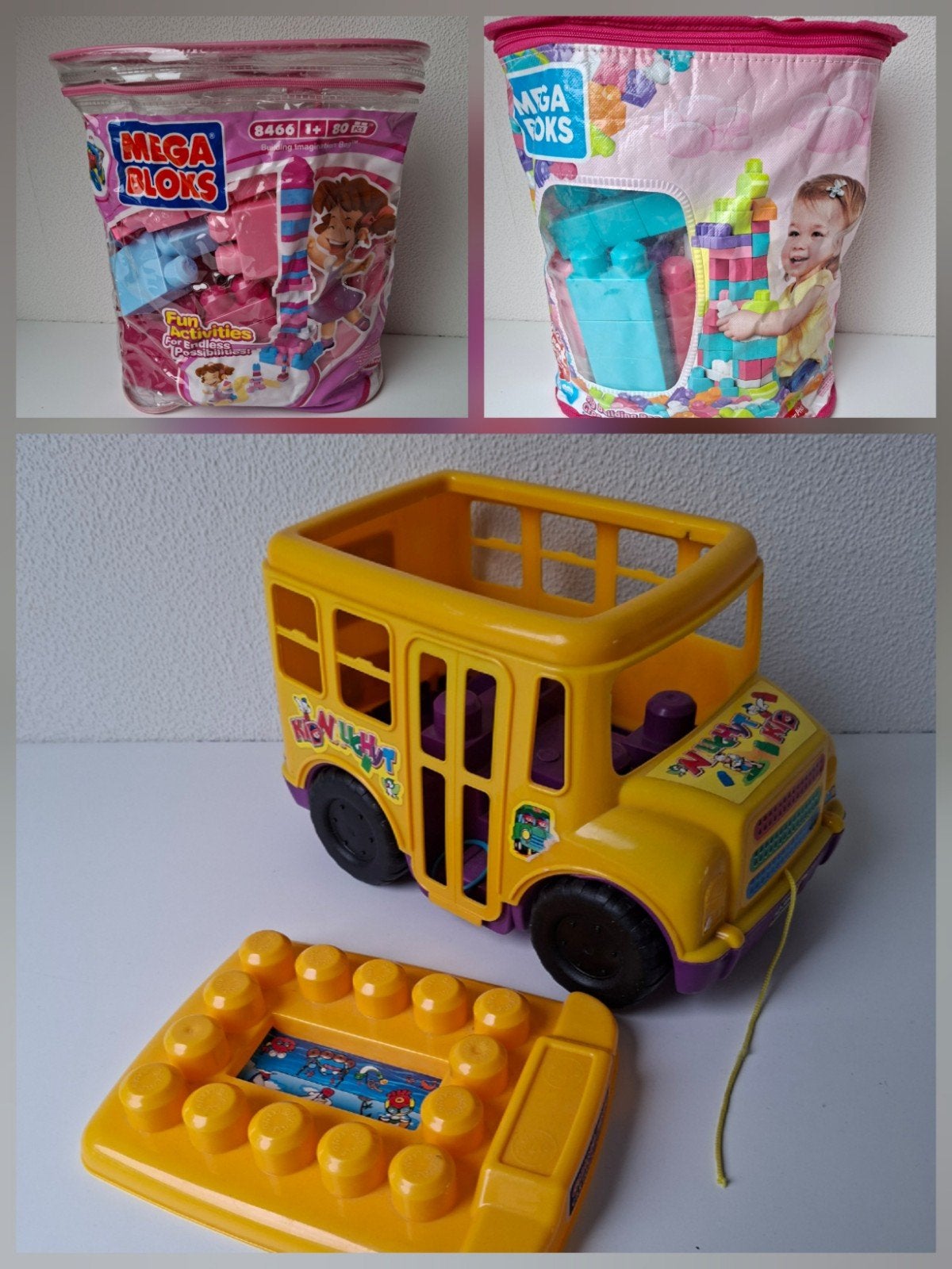 Mega Bloks set van 80 en 78 blokken + schoolbus, Ophalen of Verzenden, Gebruikt, Megabloks