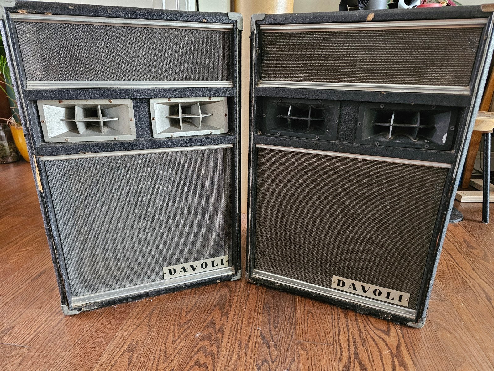 Vintage Davoli Speakers met 15" Woofers – Jaren '70 Retro PA, Ophalen, Gebruikt, Audio