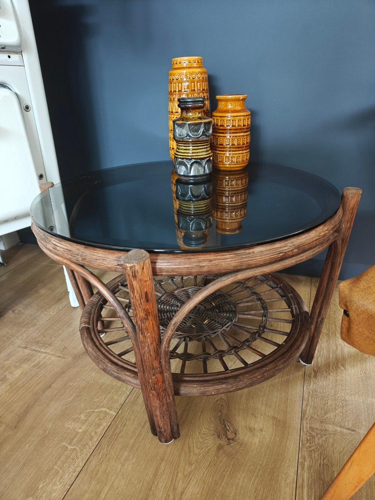 Vintage Rotan Ronde Bijzettafel of Salontafel Ø 55 cm, Huis en Inrichting, Tafels | Bijzettafels, Overige materialen, Minder dan 55 cm