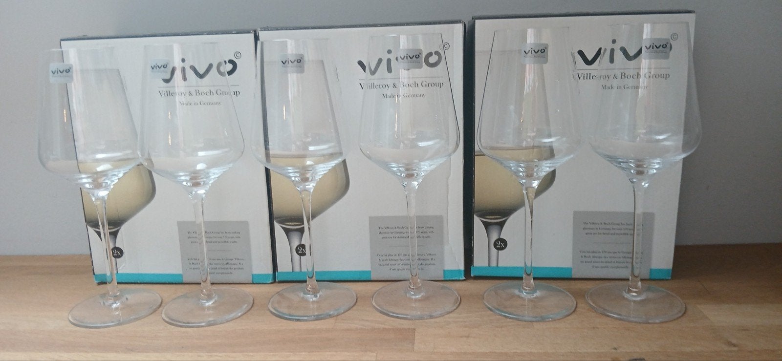 6 Vivo Villeroy & Boch witte wijnglazen kristal nieuw, Glas of Glazen, Vivo, Nieuw, Ophalen of Verzenden