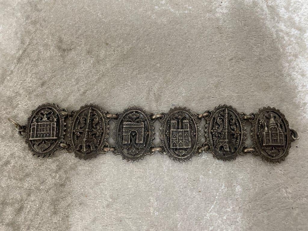 Vintage Metalen Franse Toeristenarmband Eiffeltoren, Ophalen, Zo goed als nieuw, Zilver, Staal